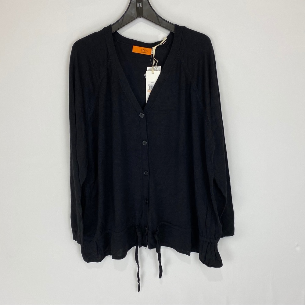 One A V-Neck Button Front Ruffled Cardigan - Picture 4 of 7